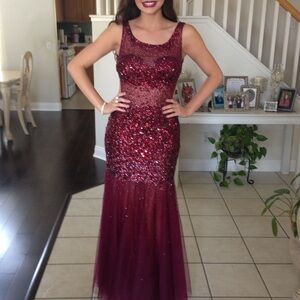 Maroon beaded prom dress